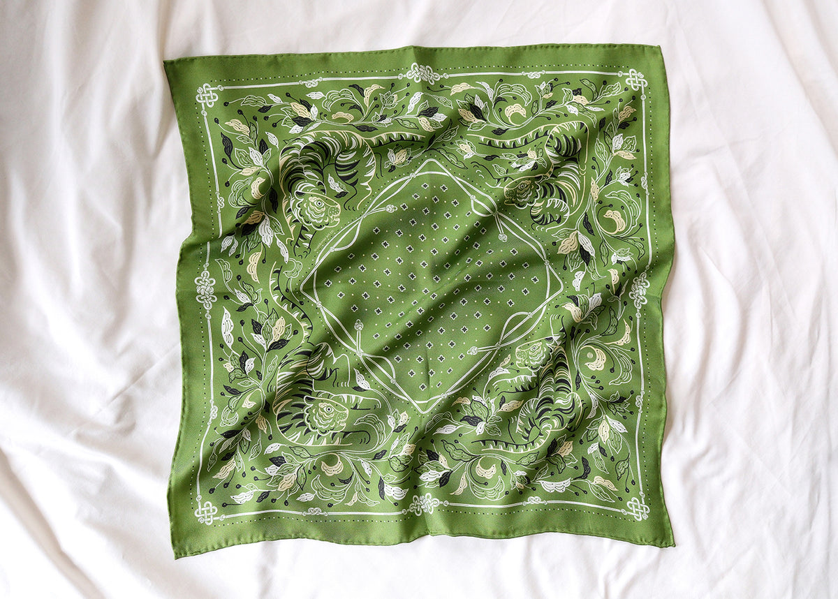 Guardian Tiger Silk Twill Scarf — Korean Knot Art Collection