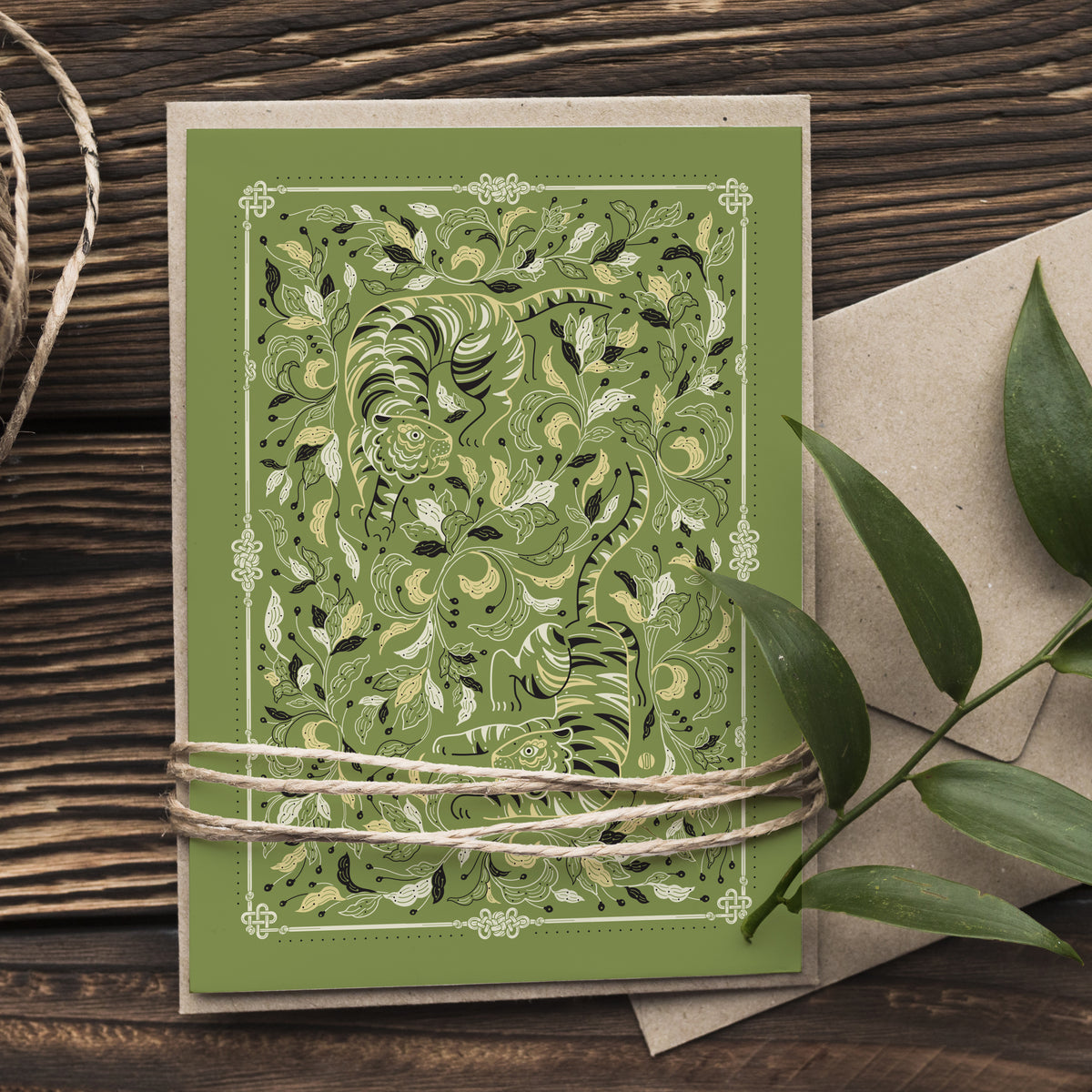 Guardian Tiger Art Print Postcard (Olive Sage)