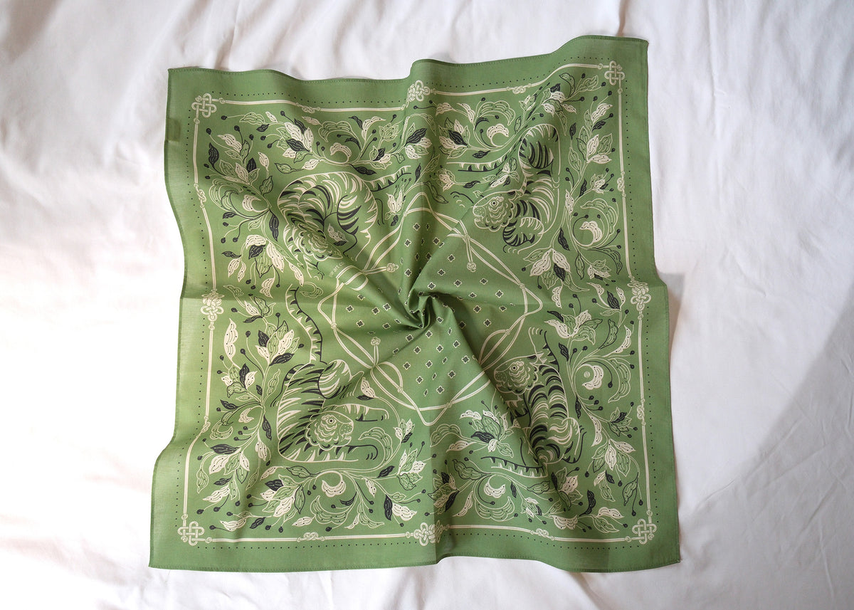 Guardian Tiger Bandana (Olive Sage) — Korean Knot Art Collection