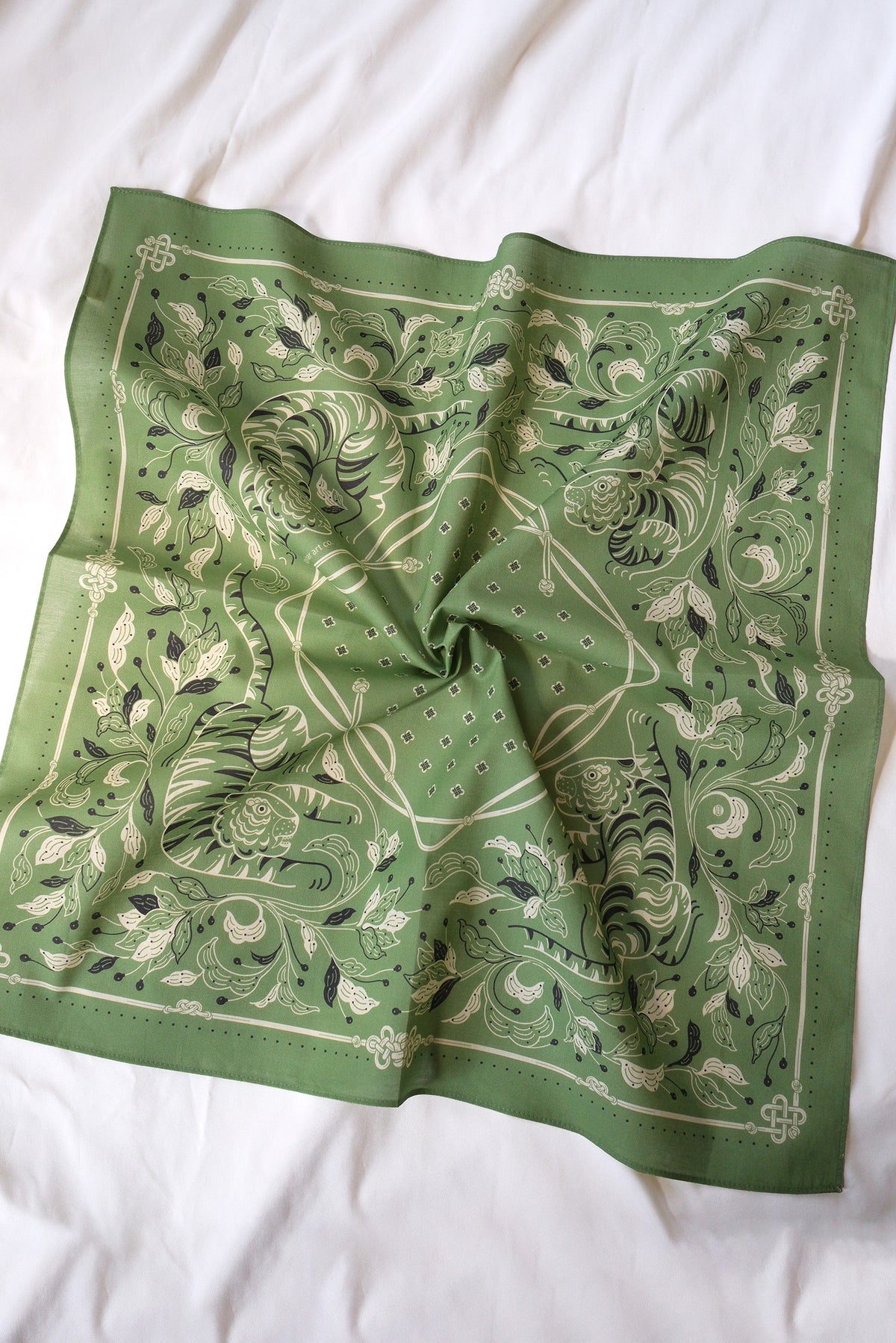 Guardian Tiger Bandana (Olive Sage) — Korean Knot Art Collection