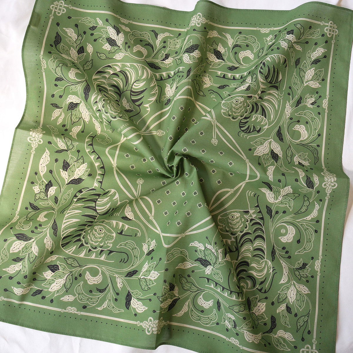 Guardian Tiger Bandana (Olive Sage) — Korean Knot Art Collection