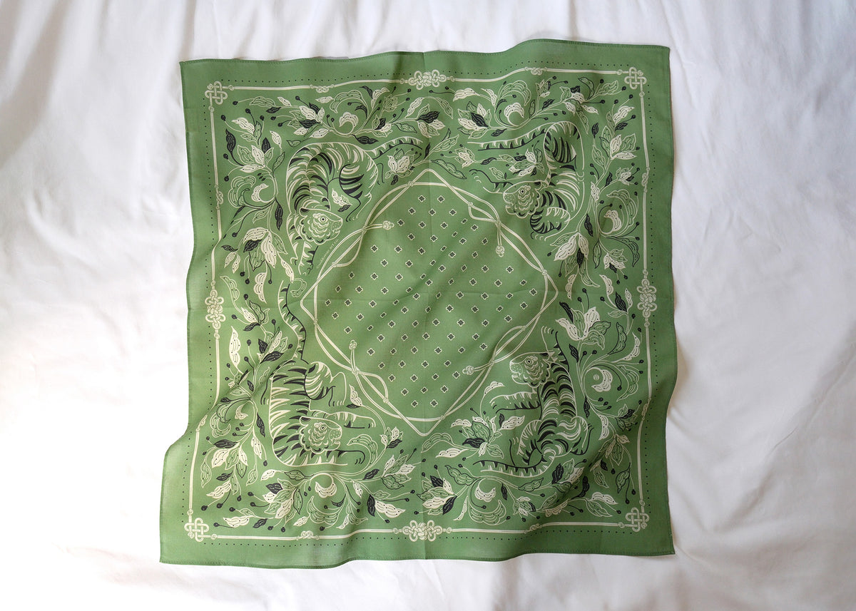 Guardian Tiger Bandana (Olive Sage) — Korean Knot Art Collection