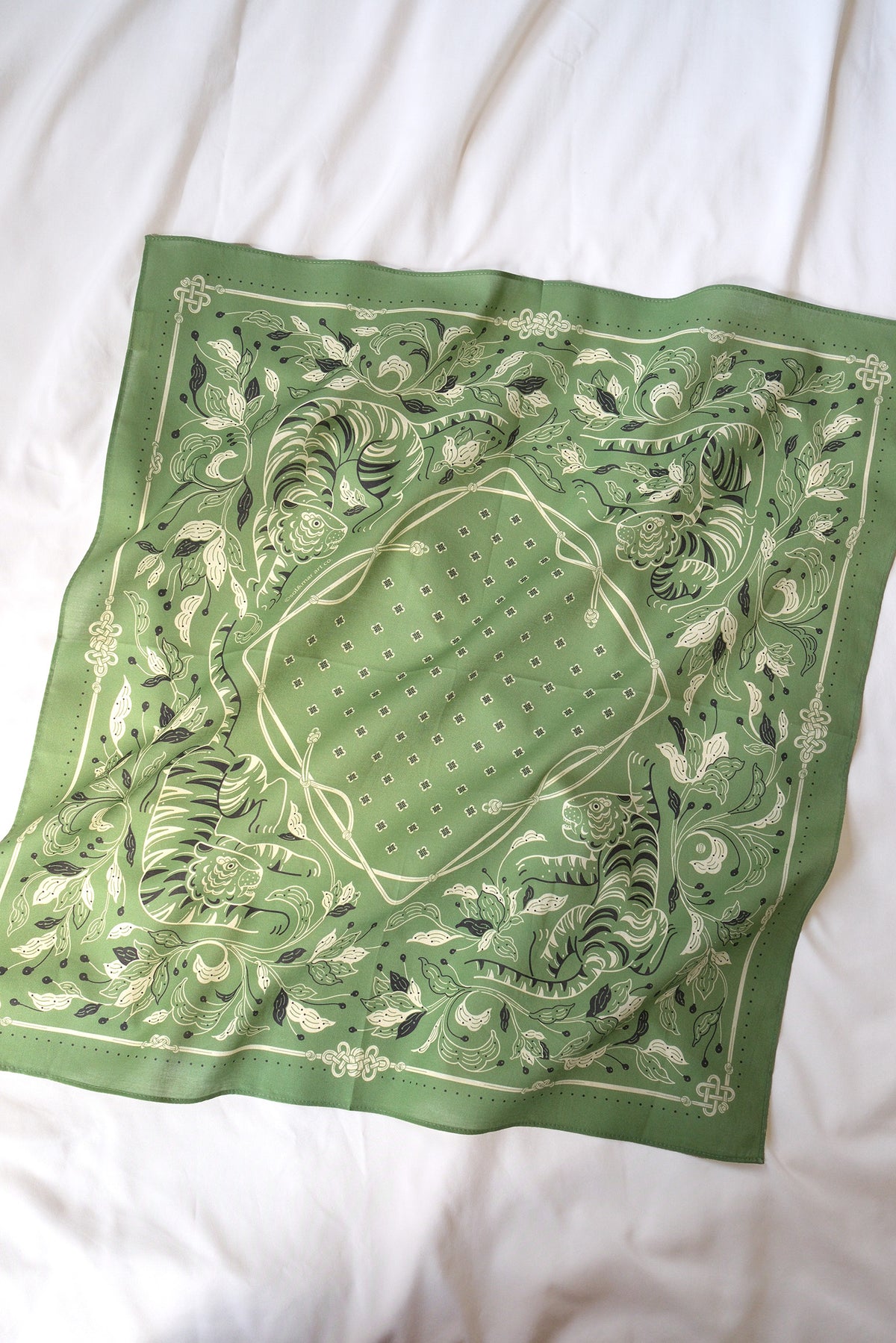 Guardian Tiger Bandana (Olive Sage) — Korean Knot Art Collection