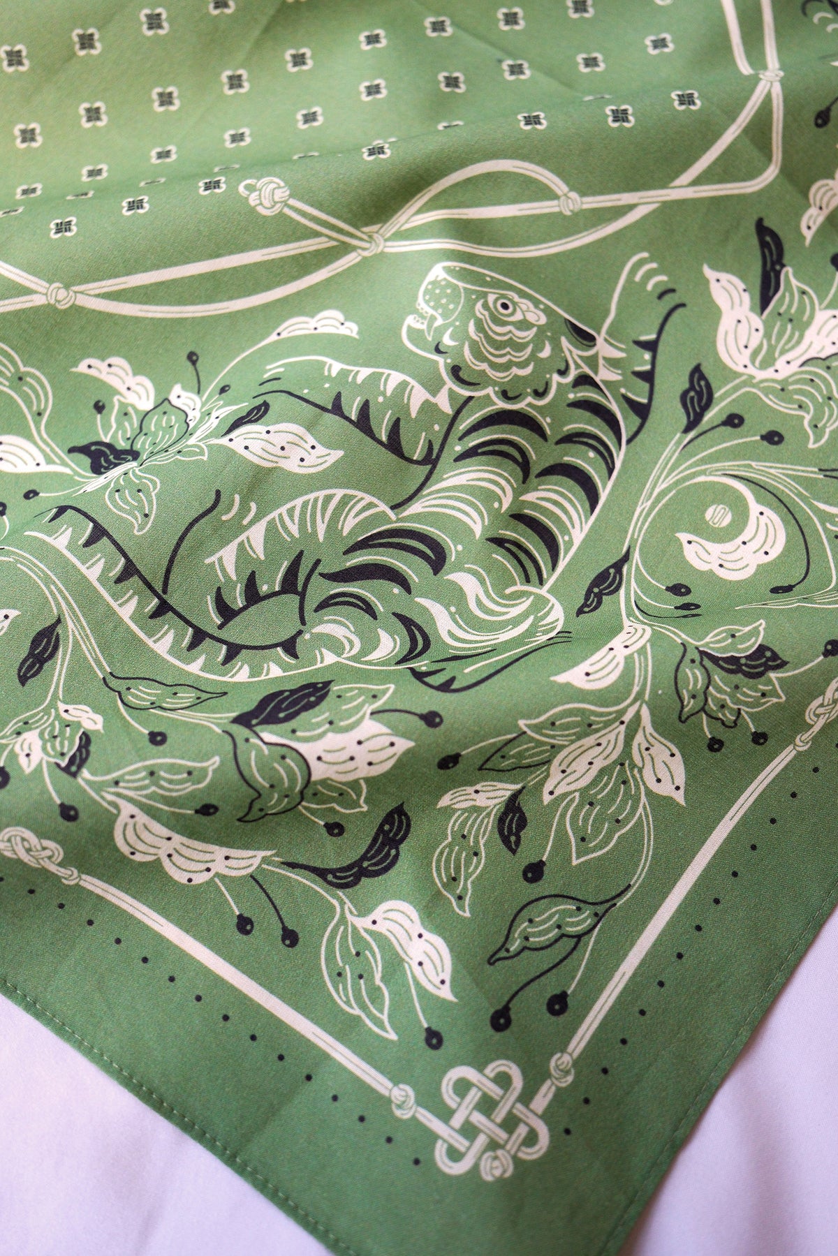 Guardian Tiger Bandana (Olive Sage) — Korean Knot Art Collection