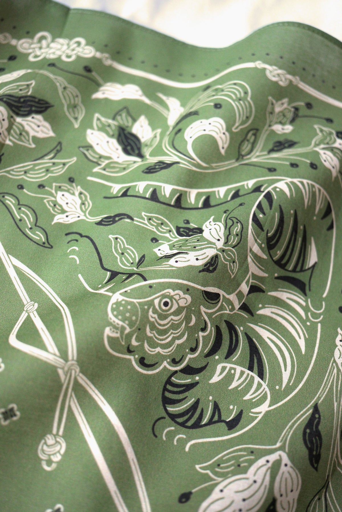 Guardian Tiger Bandana (Olive Sage) — Korean Knot Art Collection