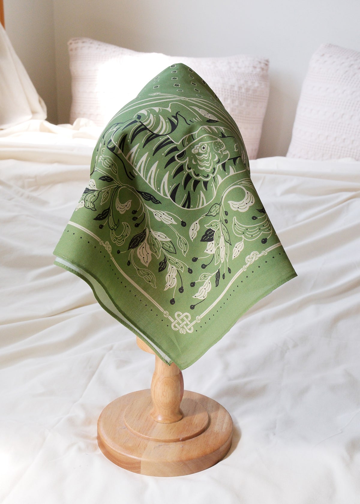 Guardian Tiger Bandana (Olive Sage) — Korean Knot Art Collection