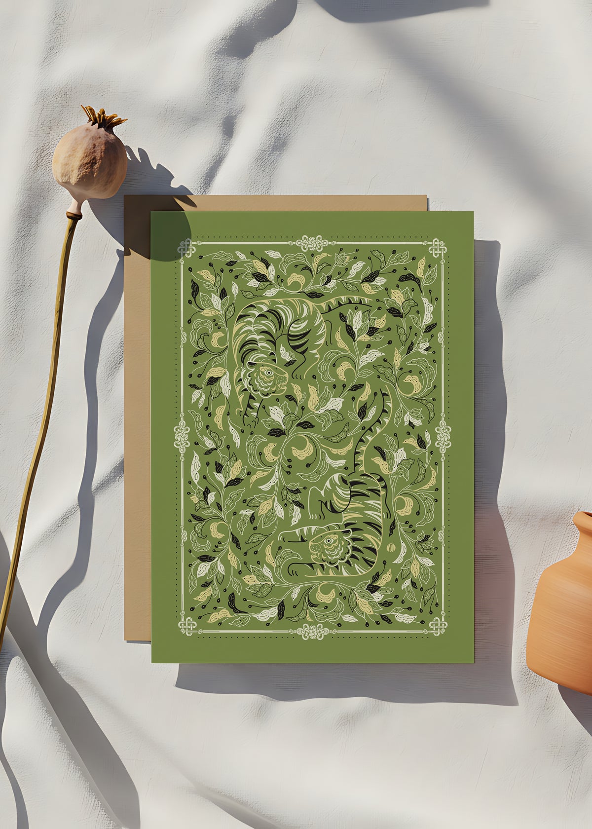 Guardian Tiger Bandana (Olive Sage) — Korean Knot Art Collection