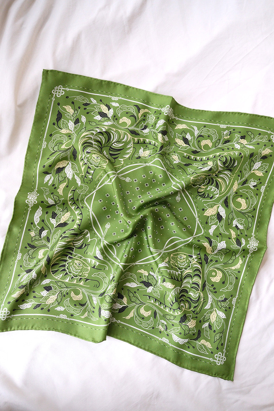 Guardian Tiger Silk Twill Scarf — Korean Knot Art Collection