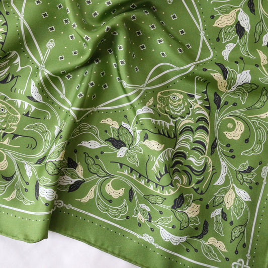 Guardian Tiger Silk Twill Scarf — Korean Knot Art Collection