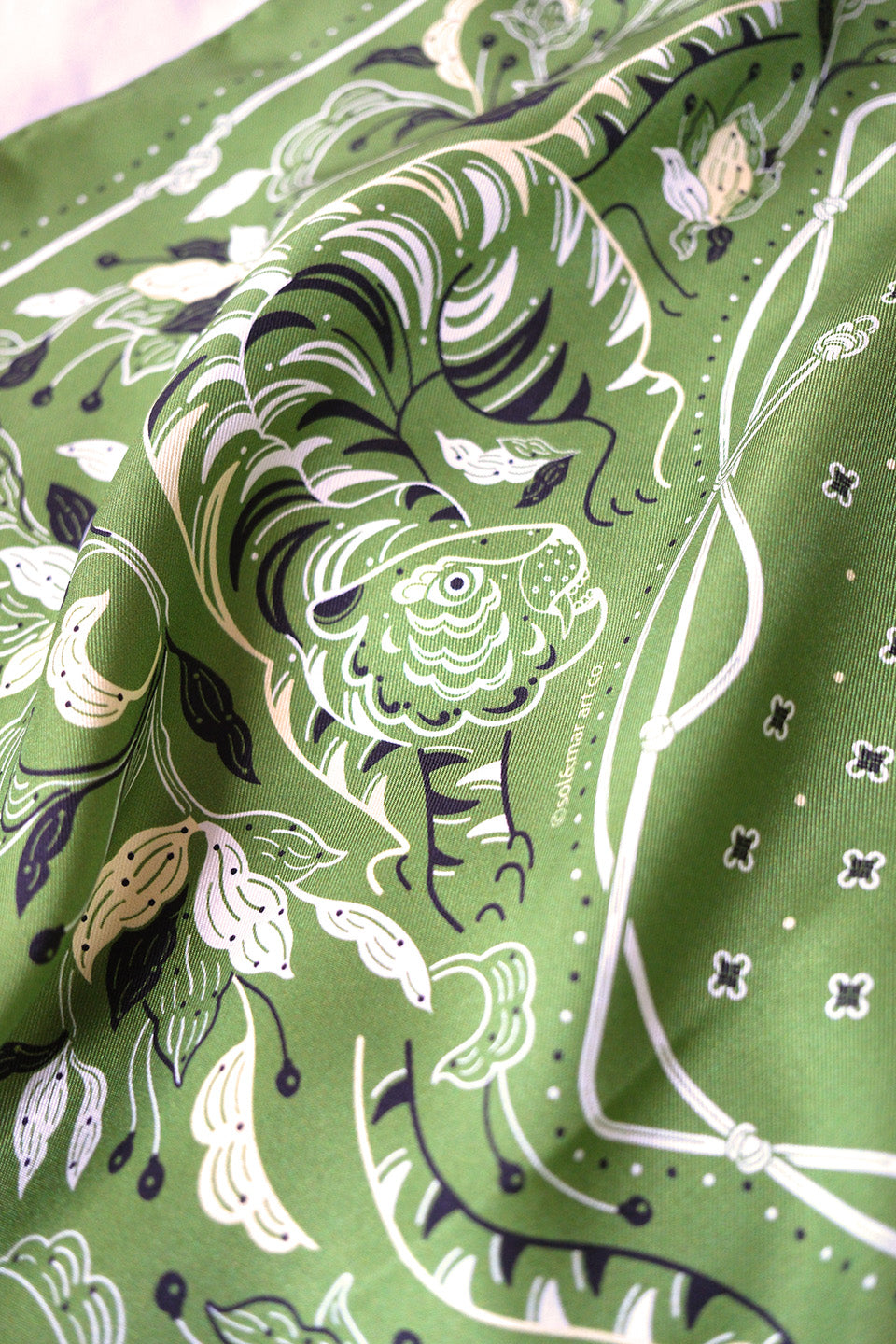Guardian Tiger Silk Twill Scarf — Korean Knot Art Collection