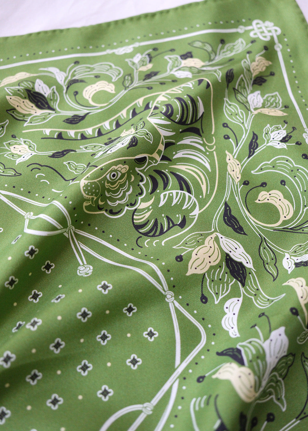 Guardian Tiger Silk Twill Scarf — Korean Knot Art Collection