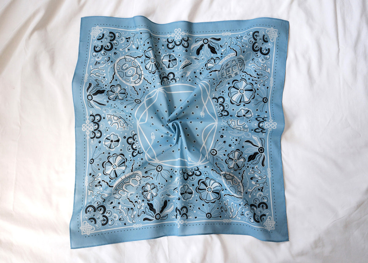 Timeless Turtle Bandana (Dusty Blue) — Korean Knot Art Collection