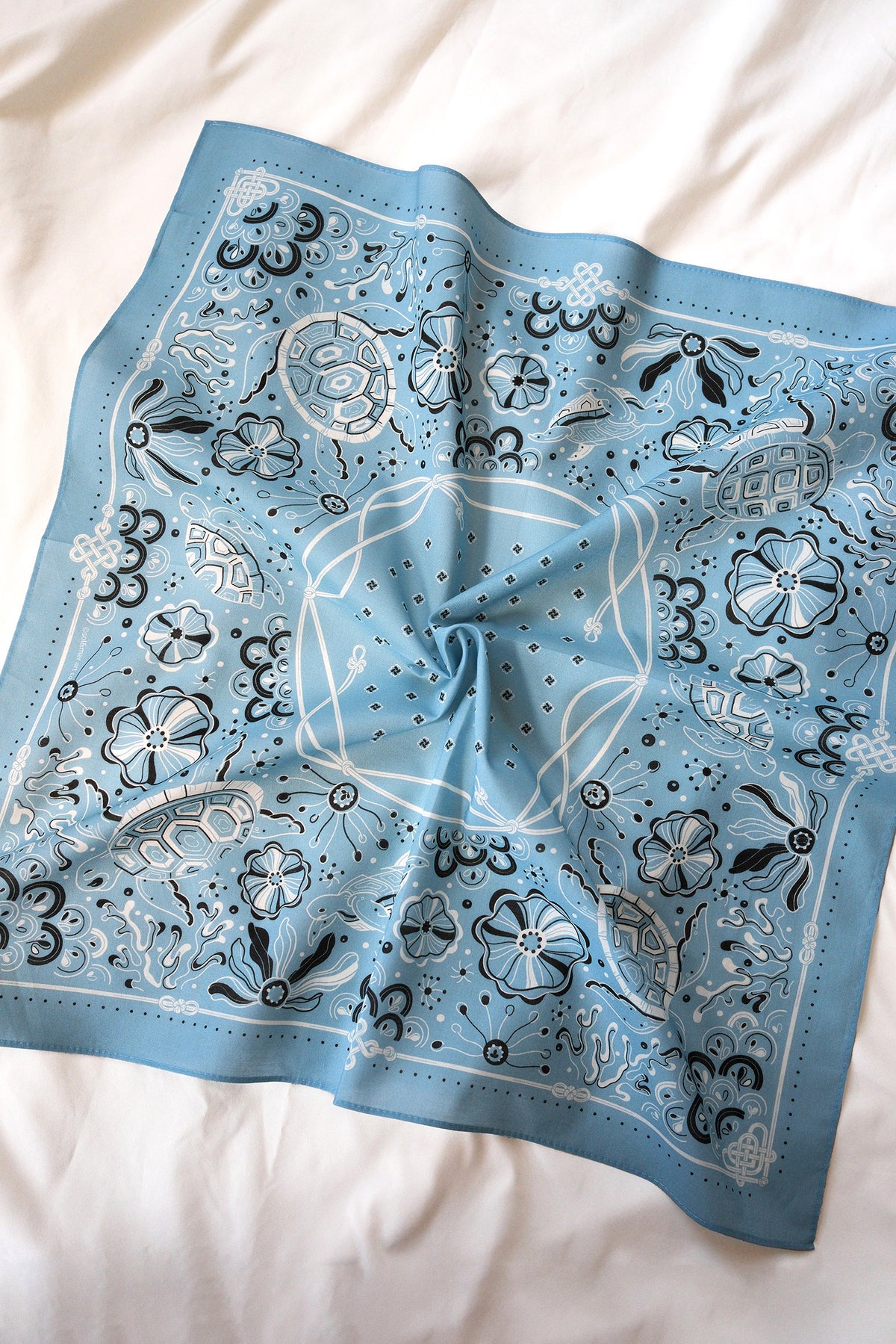 Timeless Turtle Bandana (Dusty Blue) — Korean Knot Art Collection