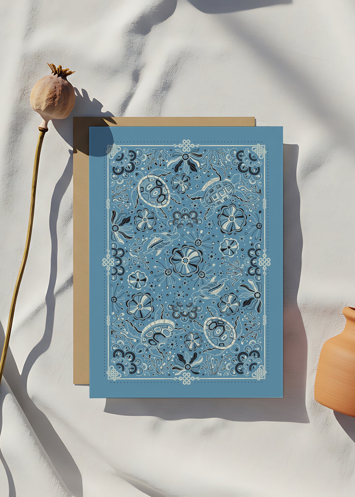 Timeless Turtle Bandana (Dusty Blue) — Korean Knot Art Collection