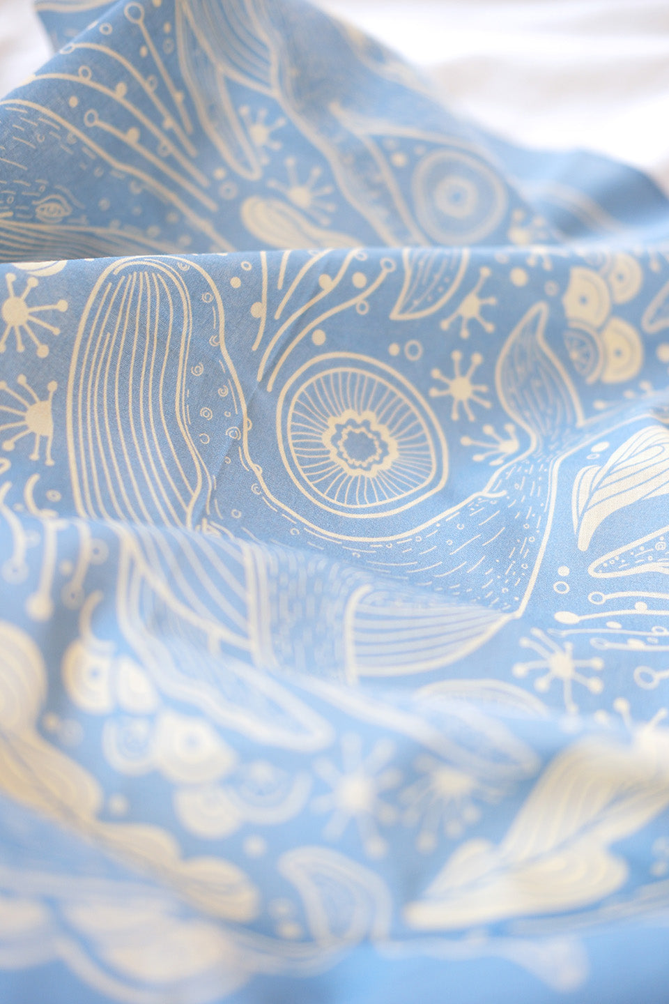 Light blue bandana scarf featuring Humpback whale and ocean art design, perfect for hair, pets, or bags.