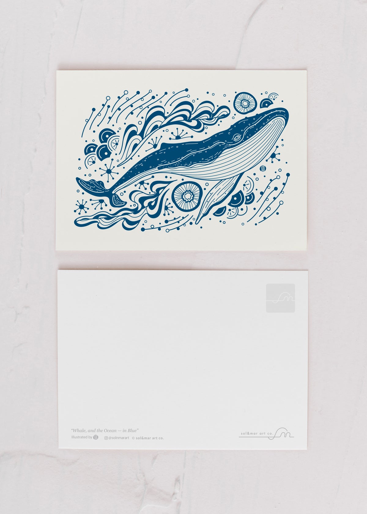 Whale, and the Ocean Art Print Postcard (Blue)