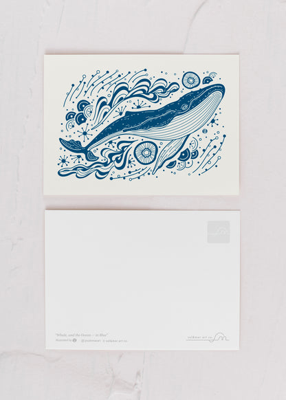 Whale, and the Ocean Art Print Postcard (Blue)
