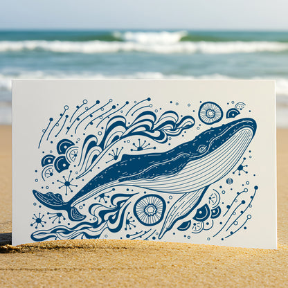 Whale, and the Ocean Art Print Postcard (Blue)