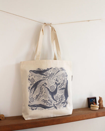 Whale tote bag + Bandana Gift set (Navy) Tote bag