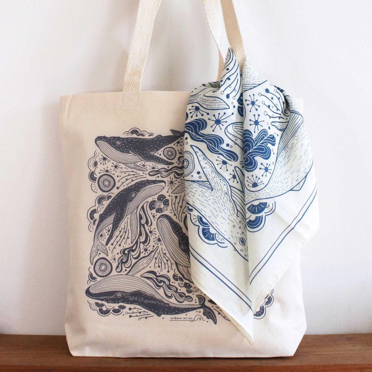 Whale Tote Bag + Bandana Gift Set (Off-white) Tote bag