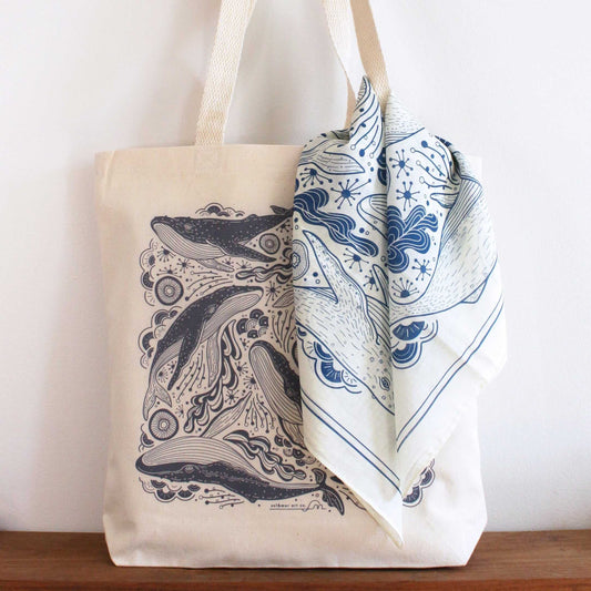 Whale Tote Bag + Bandana Gift Set (Off-white) Tote bag