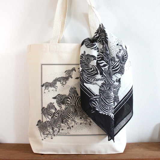 Zebra Tote Bag + Bandana Gift Set (B&W) Tote bag