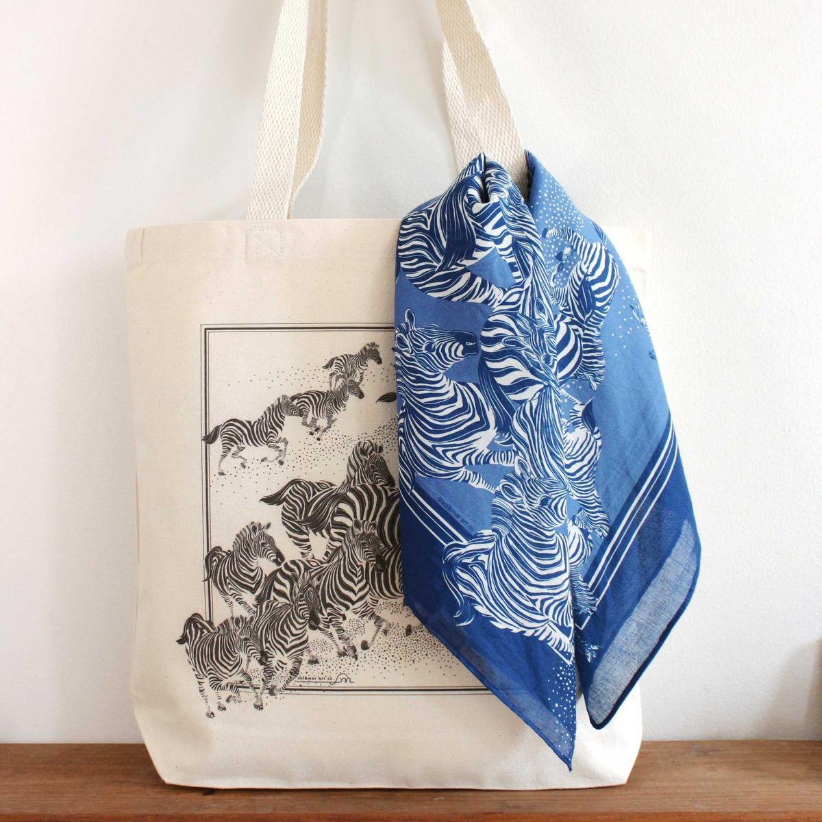 Zebra Tote Bag + Bandana Gift Set (Blue) Tote bag