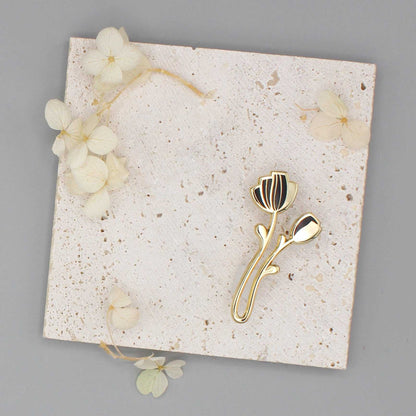 Peony Enamel Pin (Black) Brooches & Lapel Pins