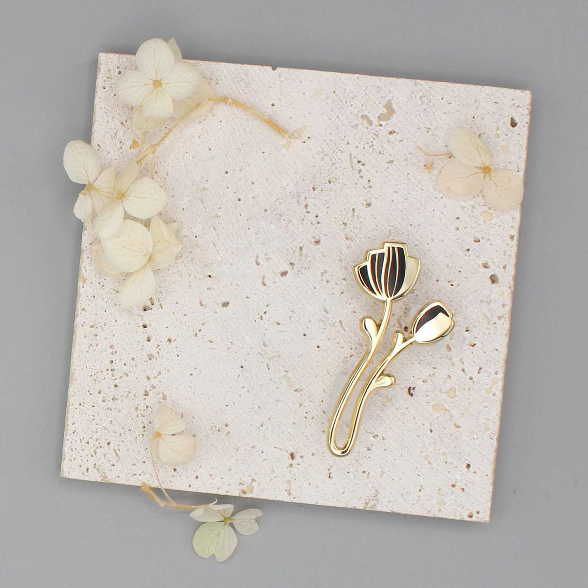 Peony Enamel Pin Set (off-white+black) Brooches & Lapel Pins