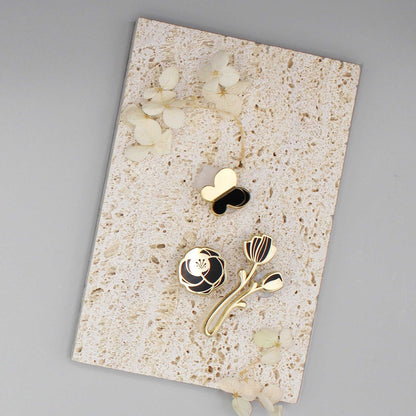 Peony Enamel Pin (Black) Brooches & Lapel Pins