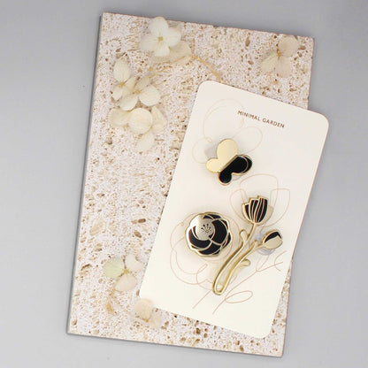 Peony Enamel Pin (Black) Brooches & Lapel Pins