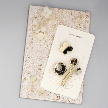 Peony Enamel Pin Set (off-white+black) Brooches & Lapel Pins