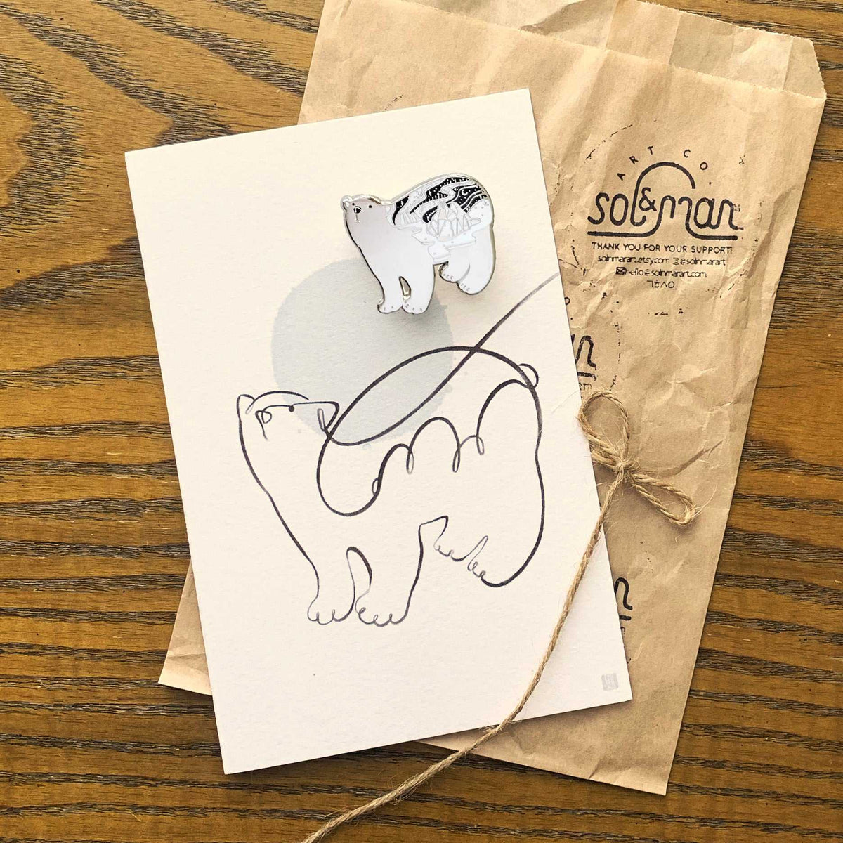Polar Bear enamel pin + Postcard Set Brooches & Lapel Pins