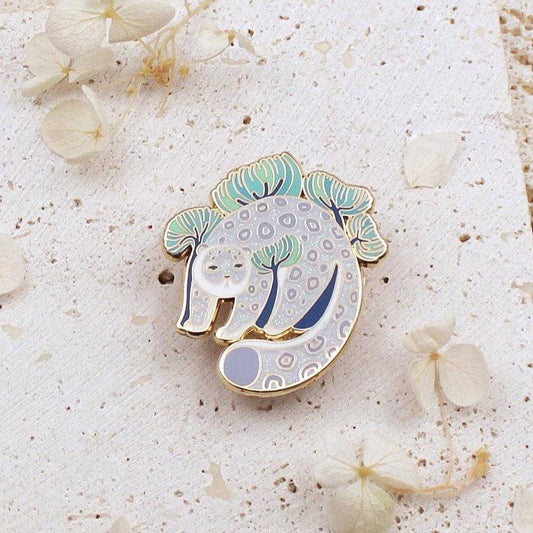 Snow Leopard, Pine tree Enamel Pin Brooches & Lapel Pins