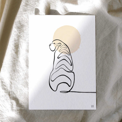 Set of 5 Animal One Line Art Print Postcard Post Cards