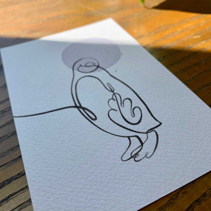 Penguin One Line Art Print Postcard Post Cards