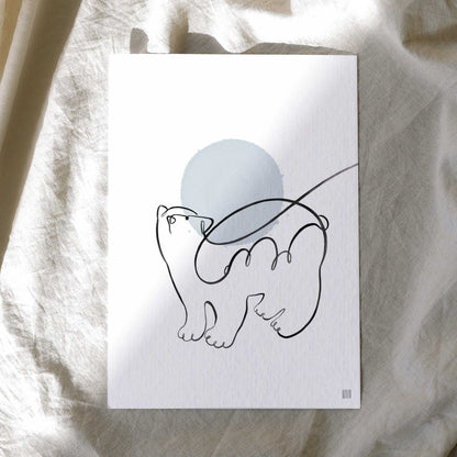 Polar Bear One Line Art Print Postcard Post Cards