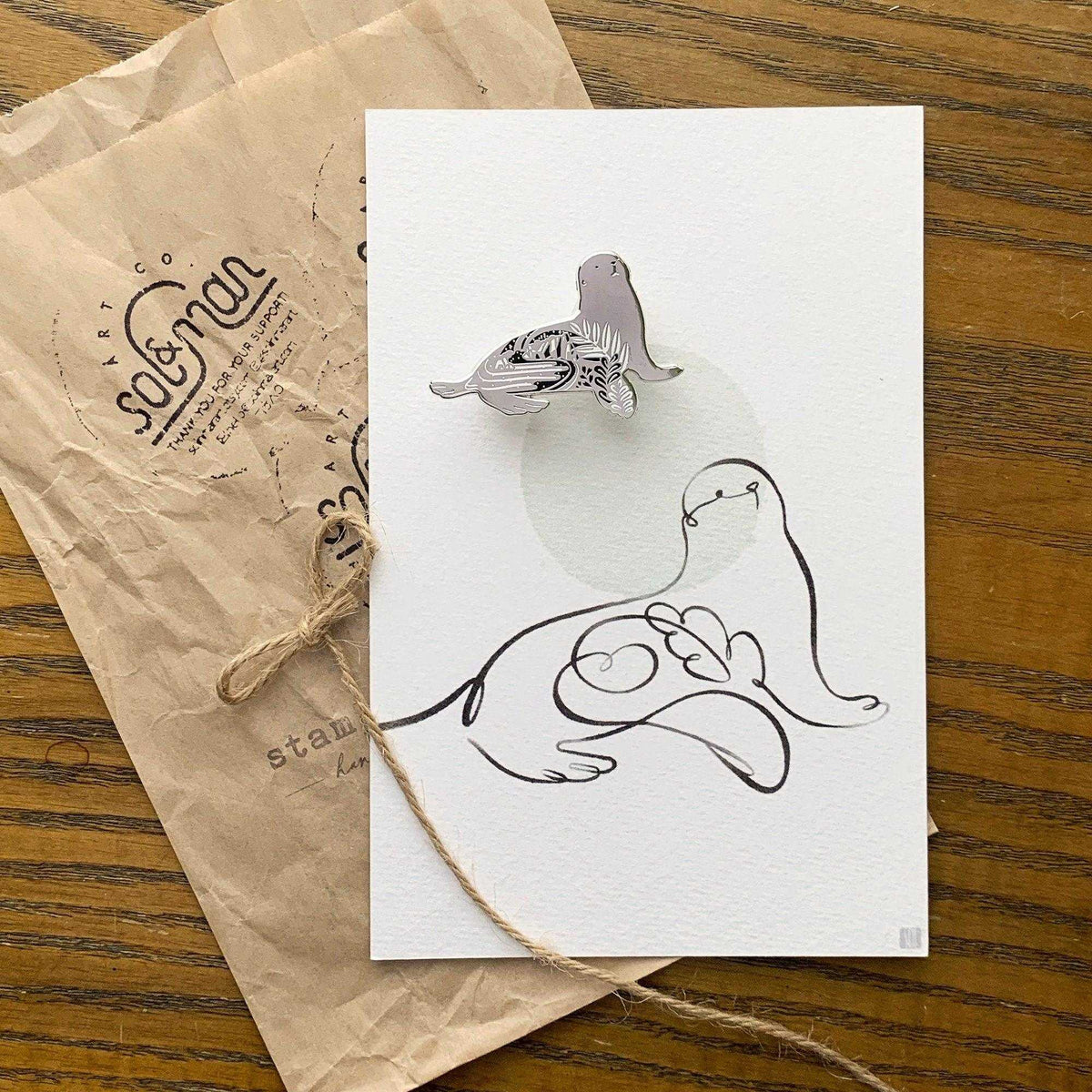 Sea Lion One Line Art Print Postcard Post Cards