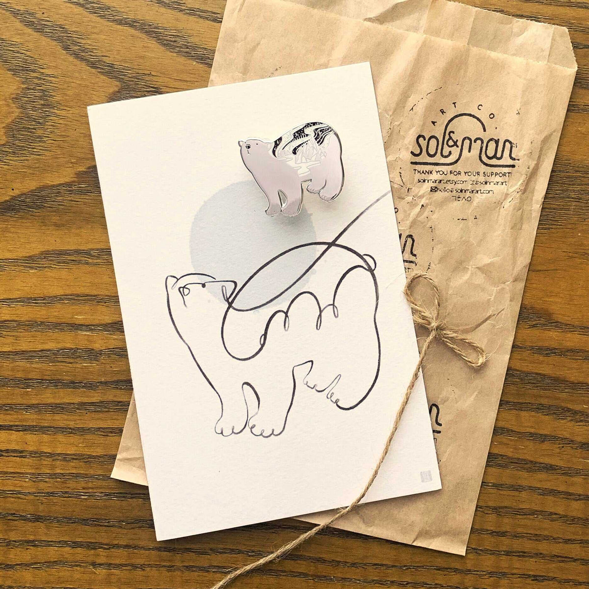 Polar Bear One Line Art Print Postcard Post Cards