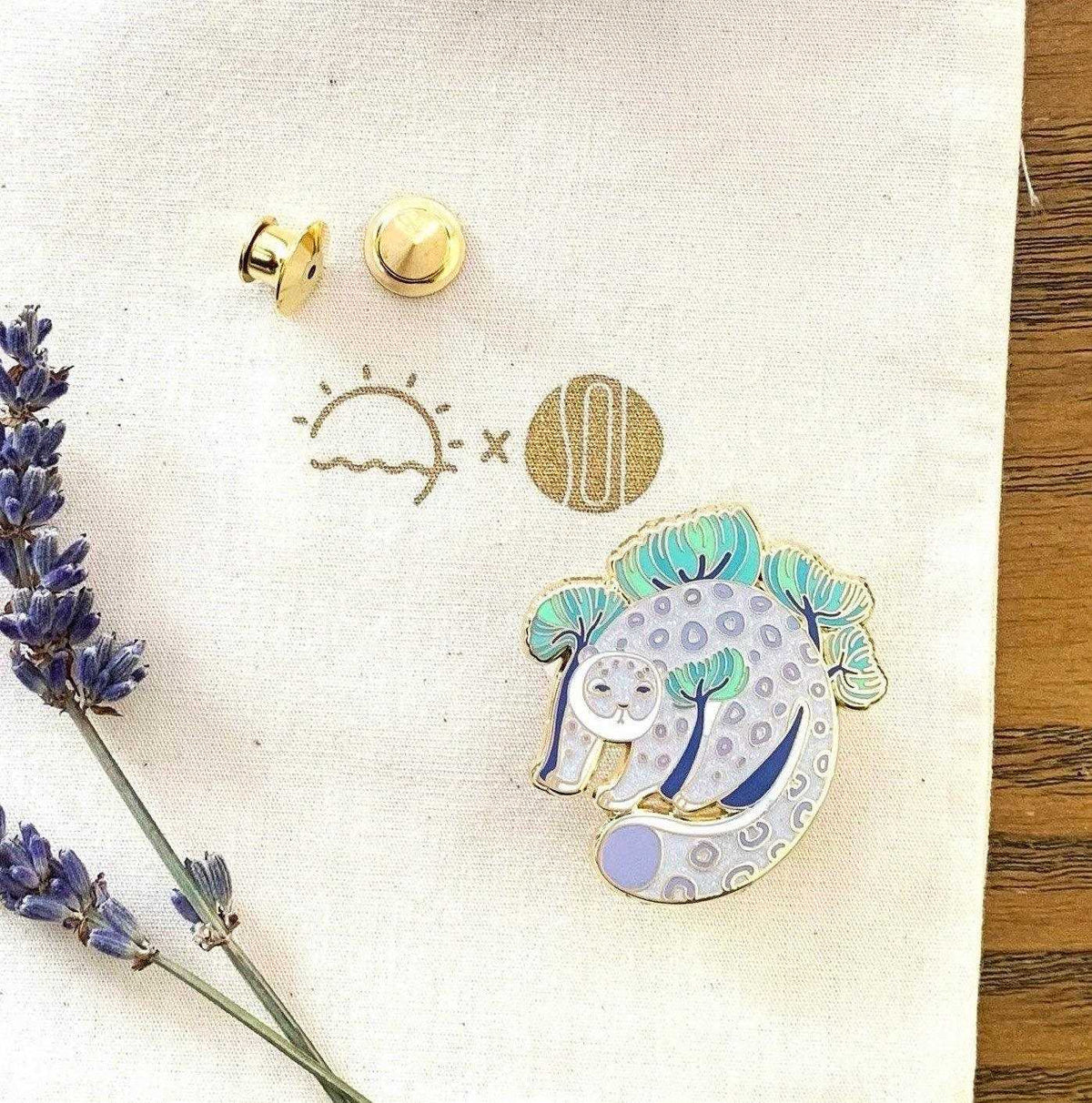 Snow Leopard, Pine tree Enamel Pin Brooches & Lapel Pins