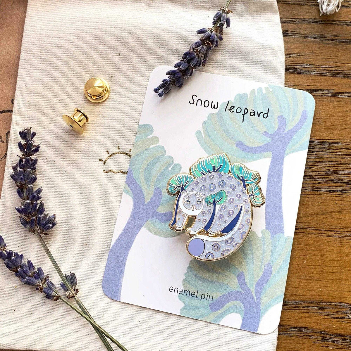 Snow Leopard, Pine tree Enamel Pin Brooches & Lapel Pins