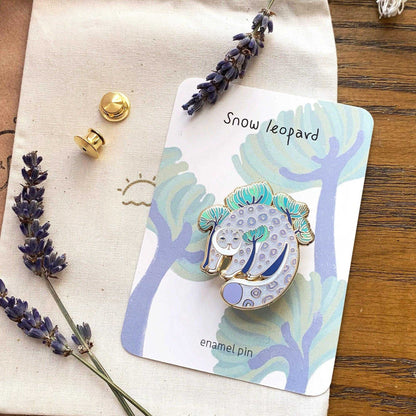 Snow Leopard, Pine tree Enamel Pin Brooches & Lapel Pins