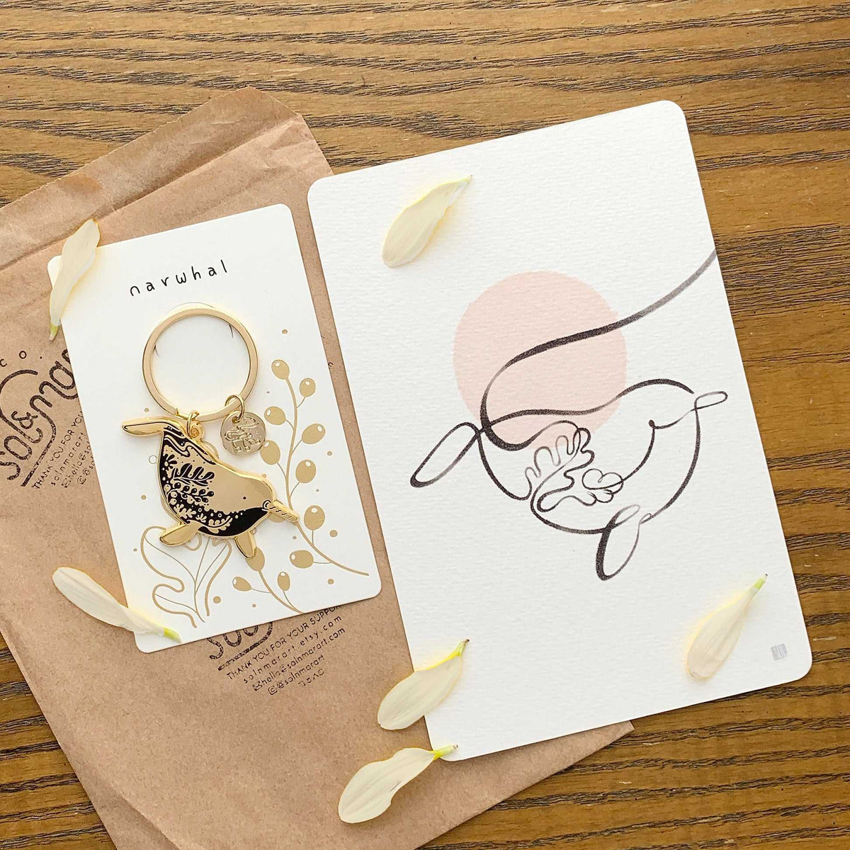 Narwhal enamel keyring + Postcard Set Keychains