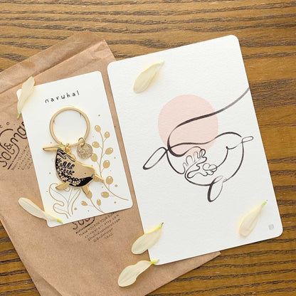Narwhal enamel keyring + Postcard Set Keychains