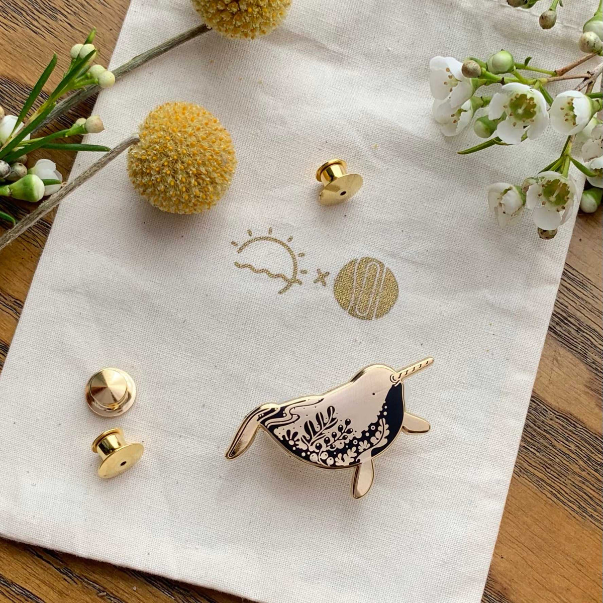 Narwhal enamel pin + Postcard Set Brooches & Lapel Pins