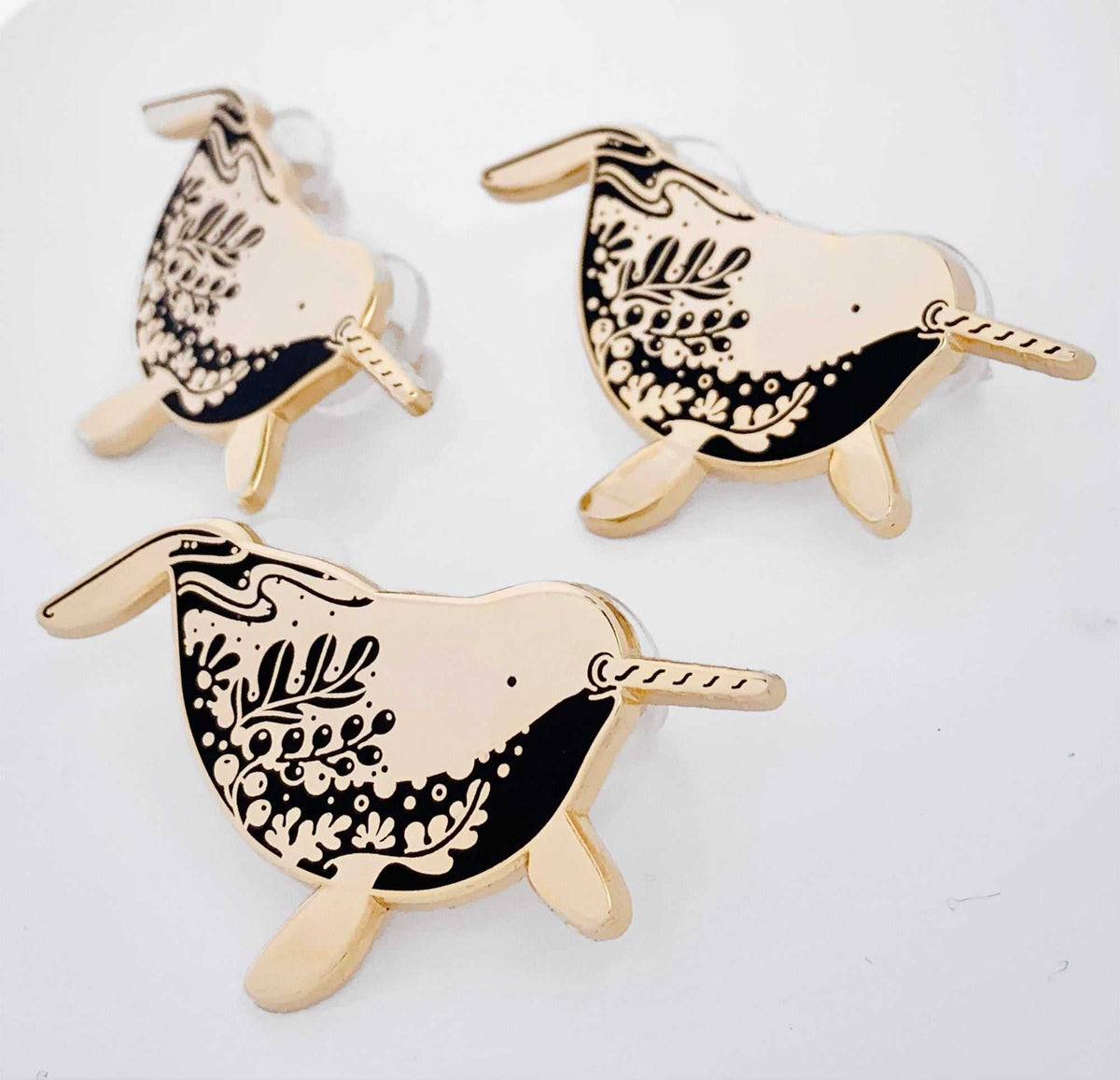Narwhal enamel pin + Postcard Set Brooches & Lapel Pins