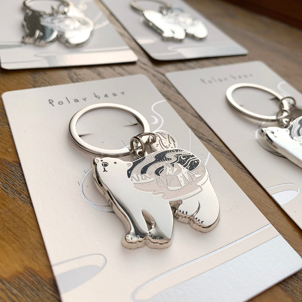 Polar Bear enamel keyring + Postcard Set Keychains