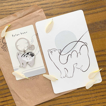 Polar Bear enamel keyring + Postcard Set Keychains