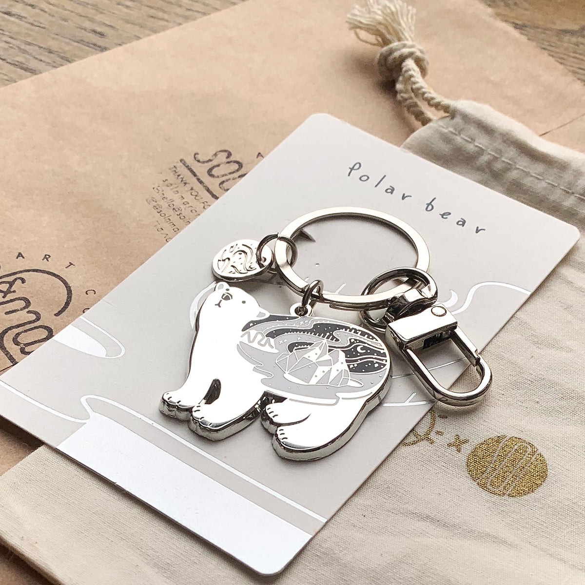 Polar Bear enamel keyring + Postcard Set Keychains