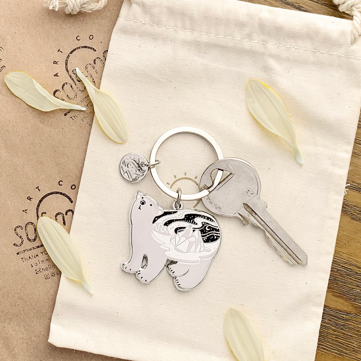 Polar Bear enamel keyring + Postcard Set Keychains